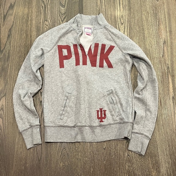 Pink Victoria's Secret University Sweatshirt Indiana Hoosiers Go Big Red Gray XS - Picture 1 of 8